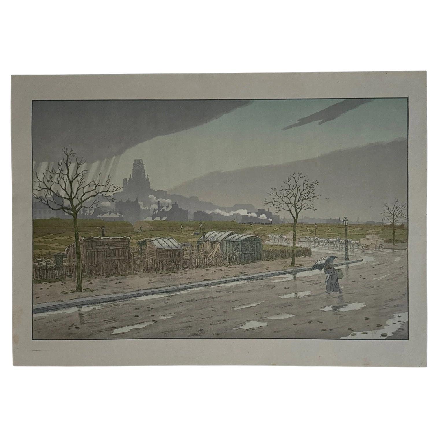 Lithographie sur papier de Chine par Henri Rivière Les Fortifications