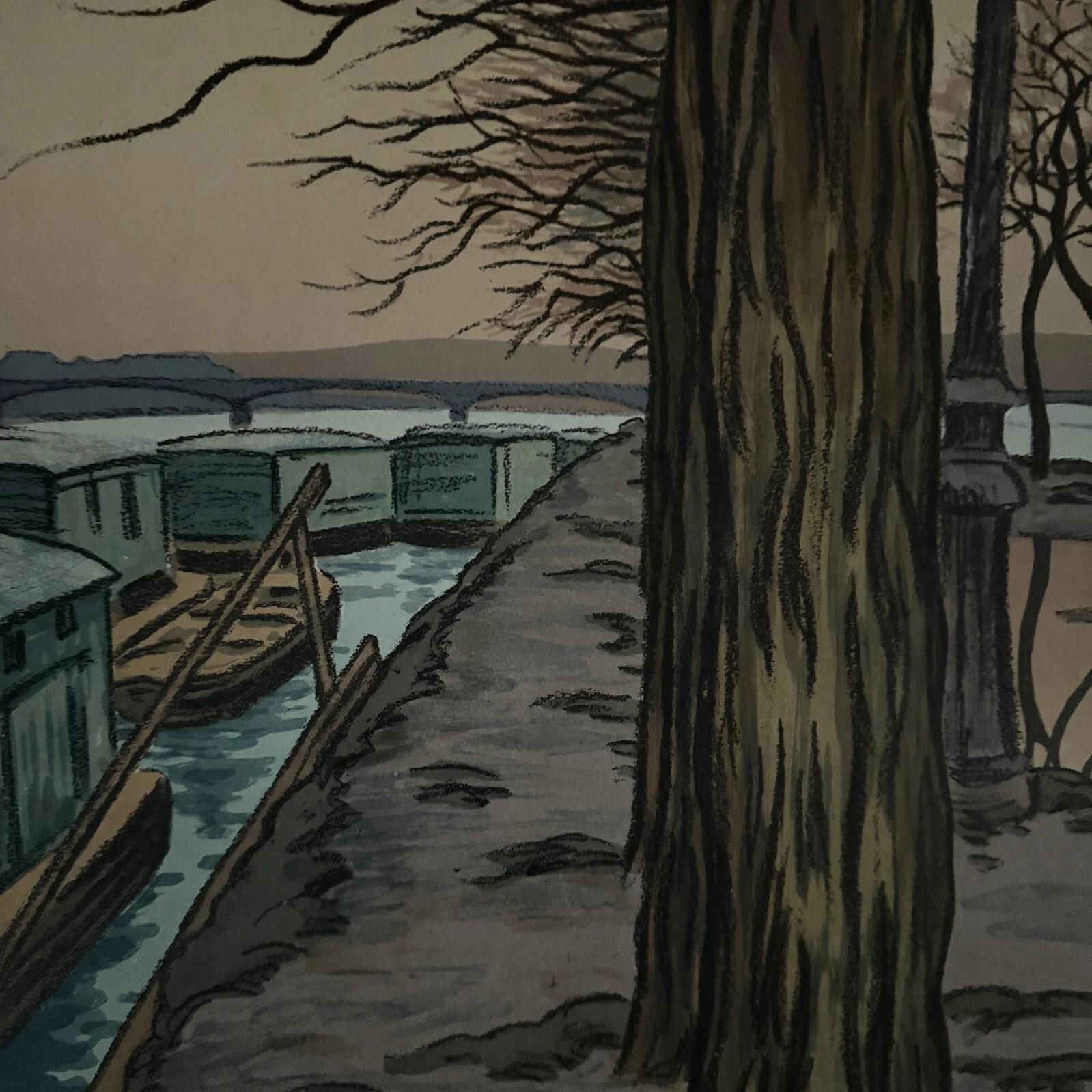Litografia su carta di Cina di Henri Rivière L'Ile des Cygnes in vendita 1