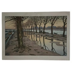 Lithographie sur papier de Chine par Henri Rivière L'Ile des Cygnes