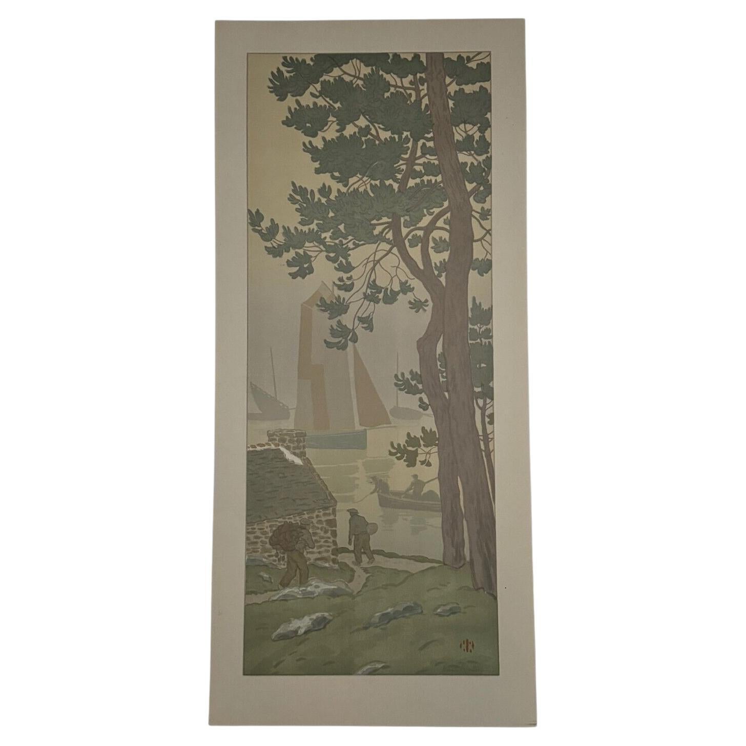 Litografía de Henri Riviere El Encanto de las Horas - La Niebla