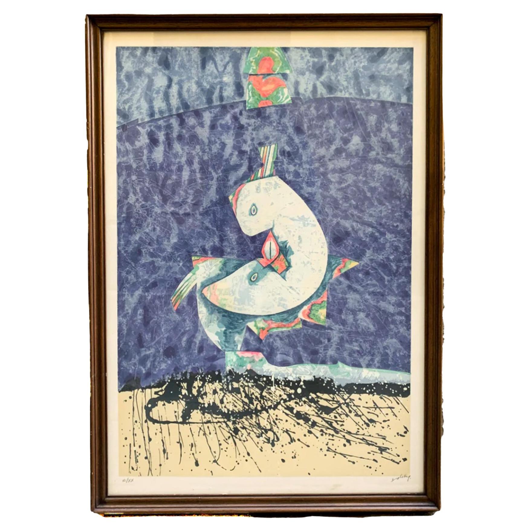 Lithography by Italian Artist Gianni Dova, 1960s For Sale