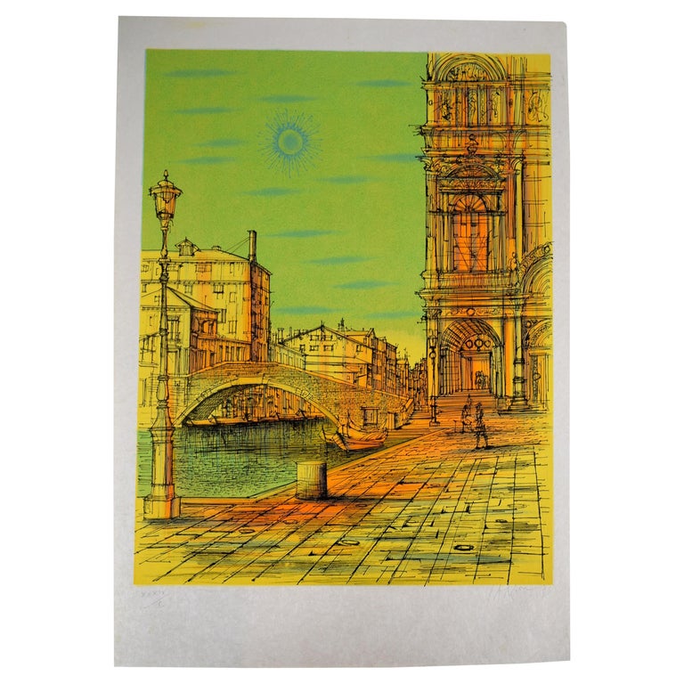 Lithography by Jean Carzou on Japanese Handmade Paper For Sale