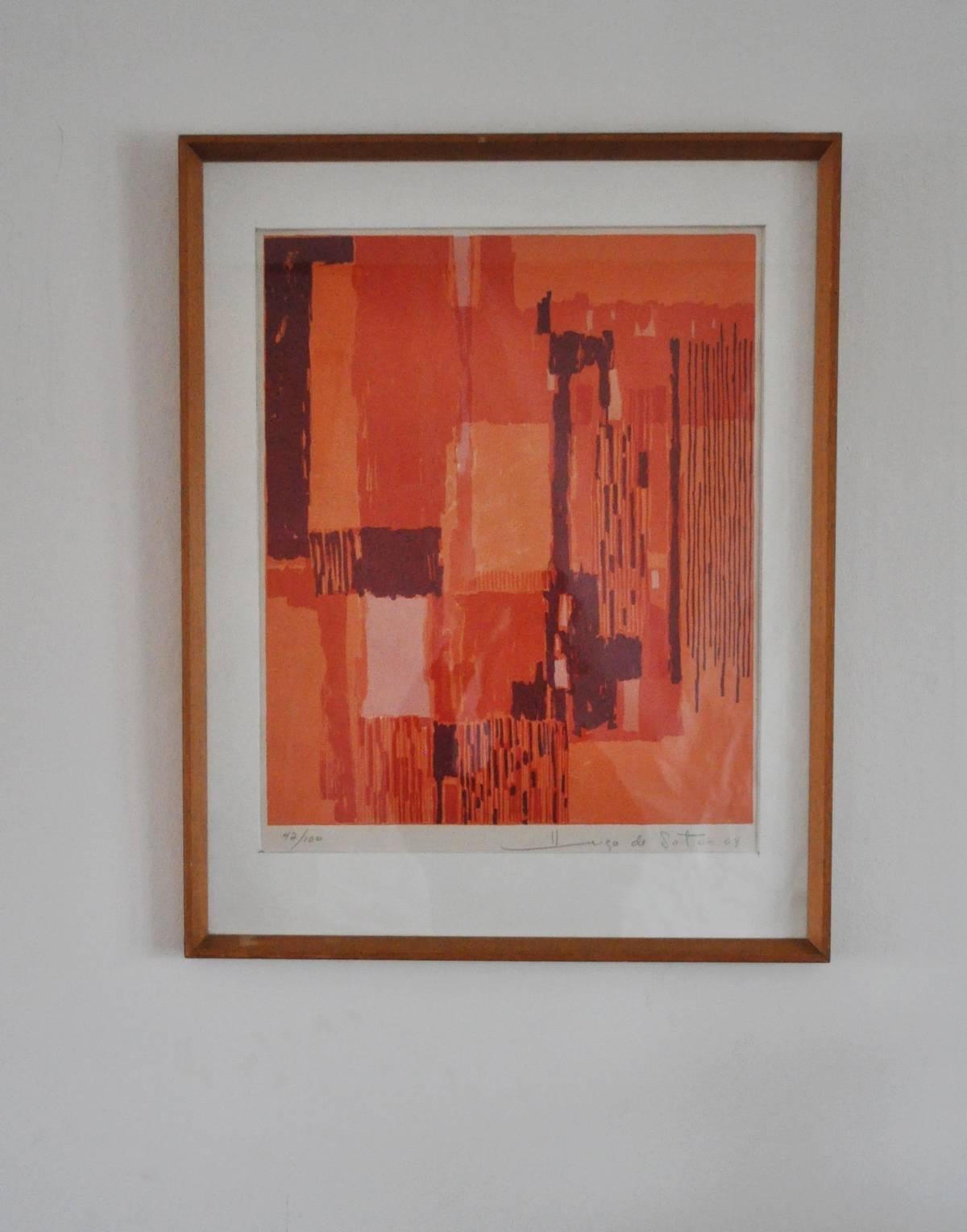 Lithographie in roten und orangefarbenen Farben von Hugo de Soto (Europäisch) im Angebot