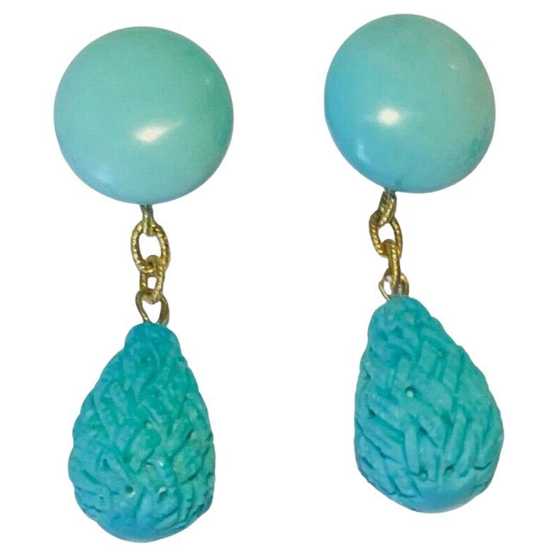 Lithos 14K & 18K Yellow Gold Turquoise Earrings For Sale