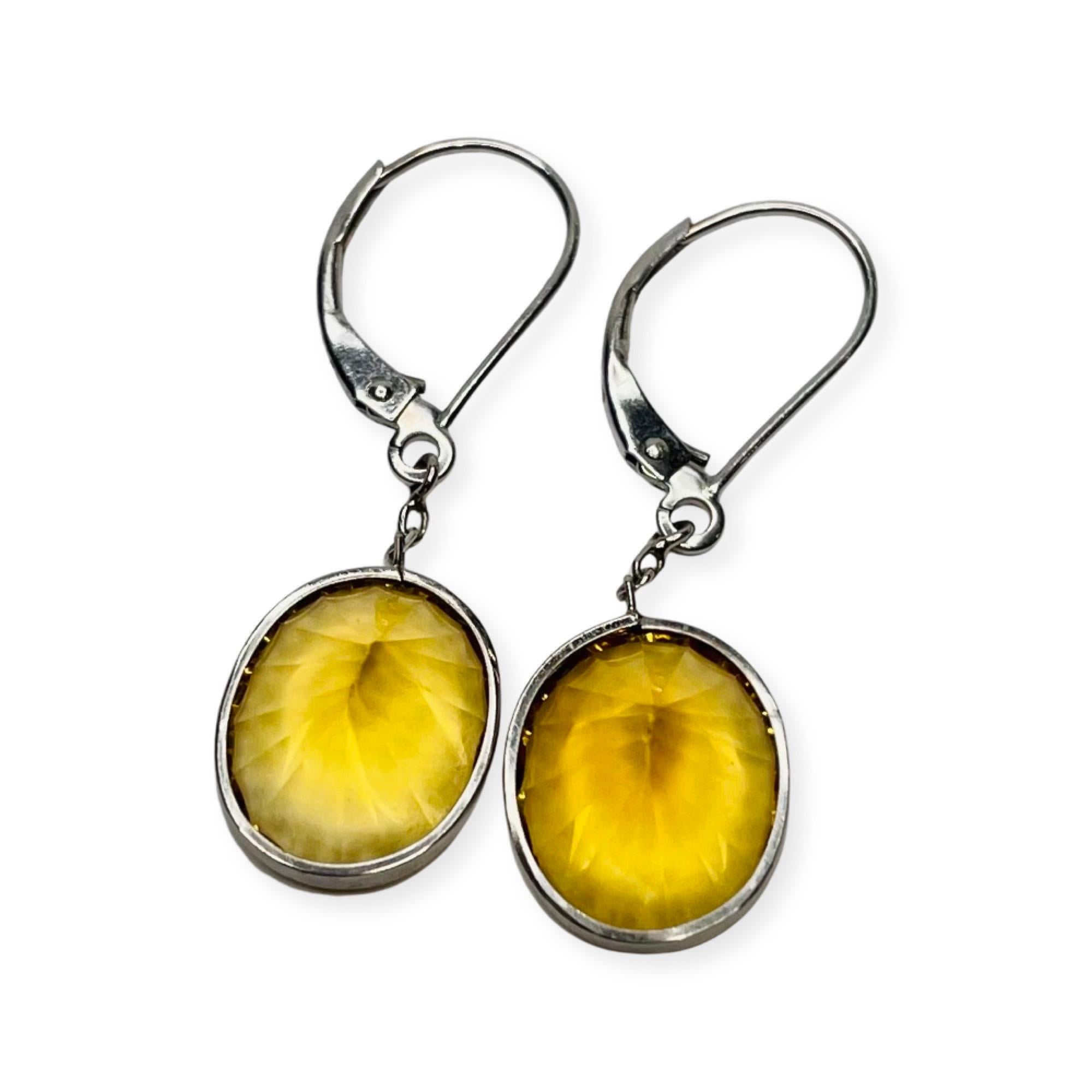 Lithos 14K White Gold Citrine Earrings In New Condition For Sale In Kirkwood, MO