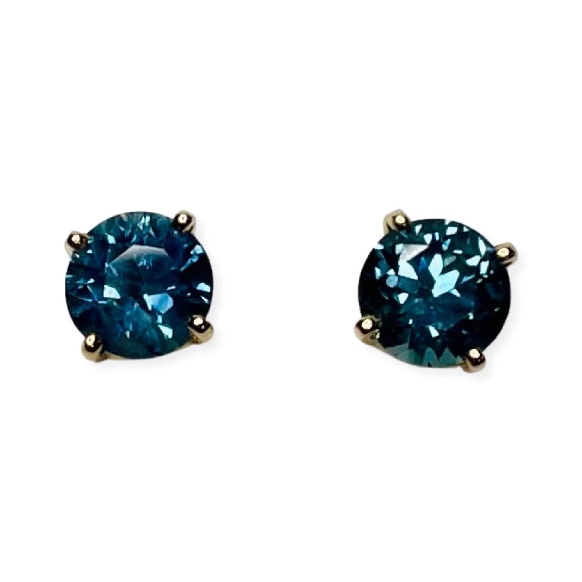 Lithos 14K Yellow Gold "Gem Mountain" Montana Sapphire Earrings For Sale