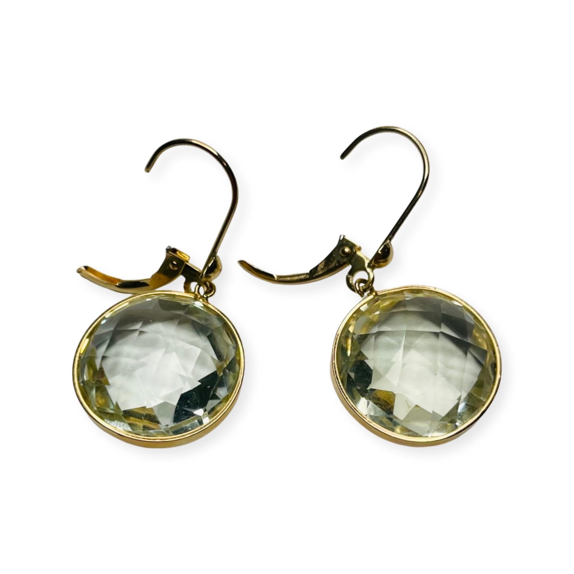 Contemporary Lithos 14K Yellow Gold Green Quartz Earrings For Sale