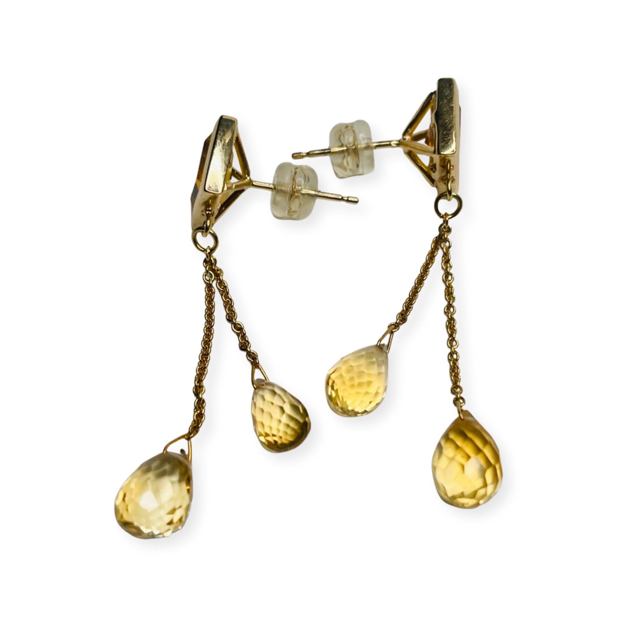 Contemporary Lithos 18K & 14K Yellow Gold Citrine Earrings For Sale