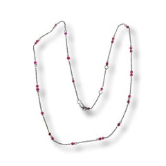Lithos 18K White Gold Black Rhodium Plated Ruby & Diamond Necklace