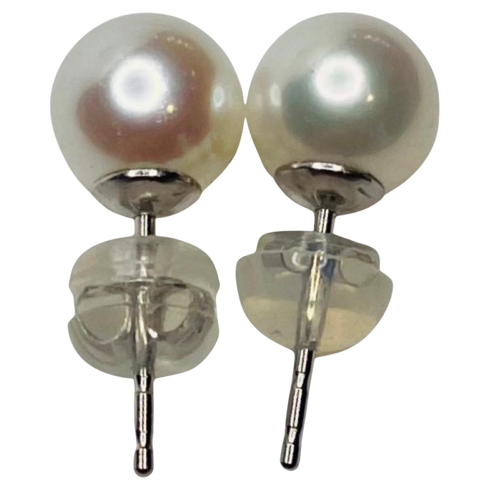 Lithos 18K White Gold Cultured Freshwater Pearl Earrings For Sale