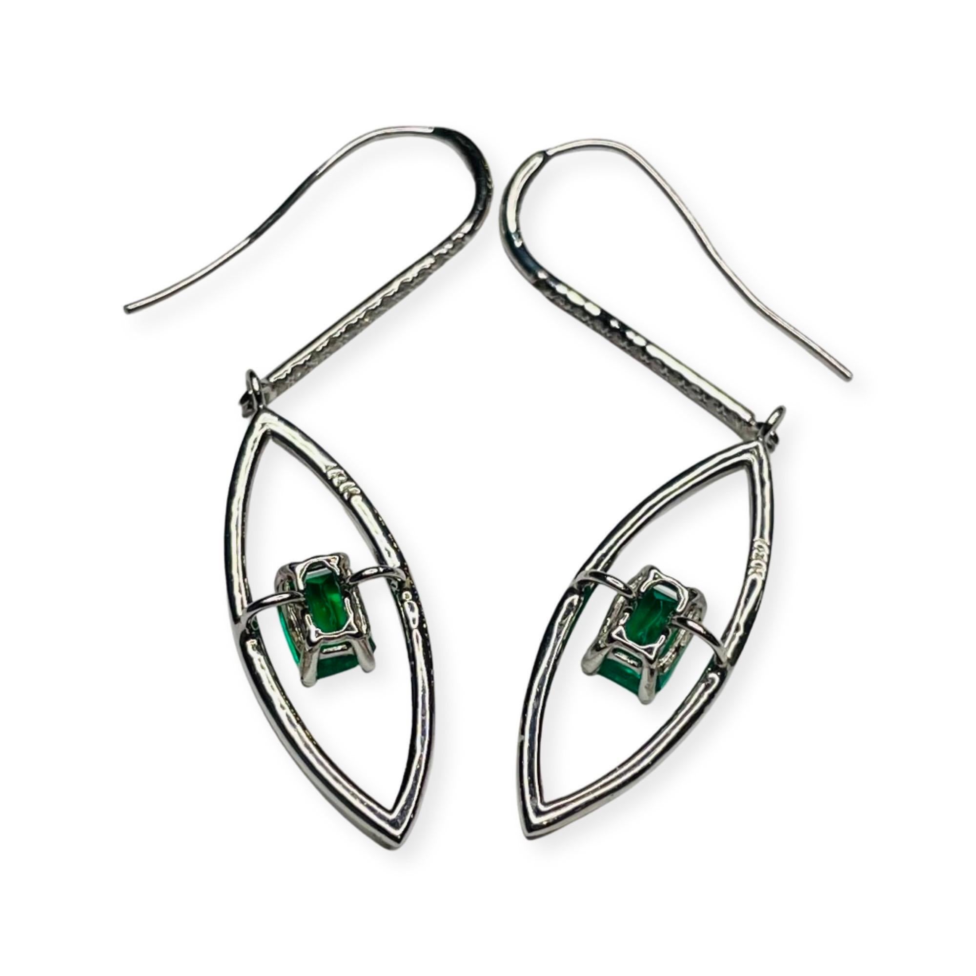 Emerald Cut Lithos 18K White Gold Diamond & Emerald Earrings For Sale