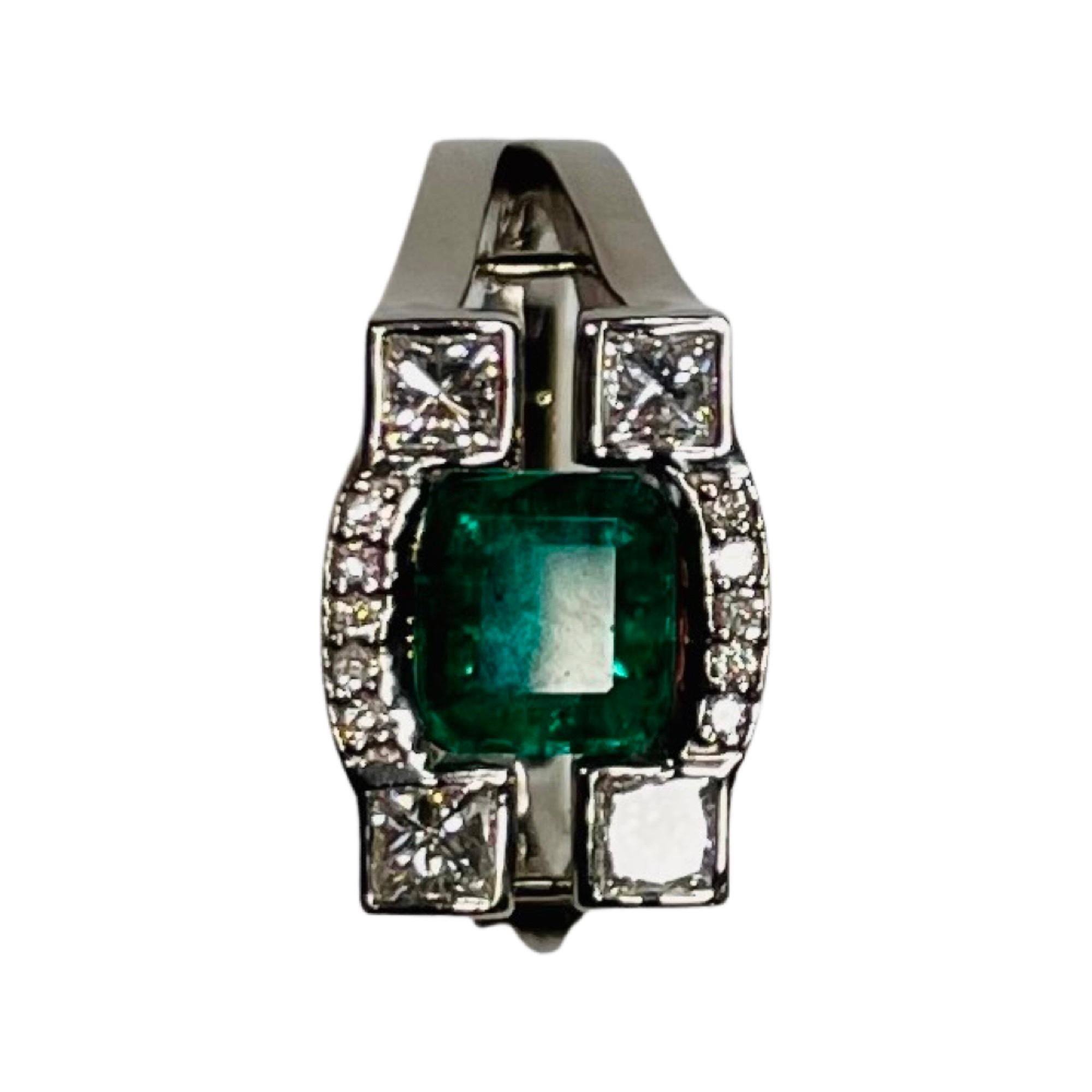 Contemporary Lithos 18K White Gold Diamond Emerald Ring For Sale