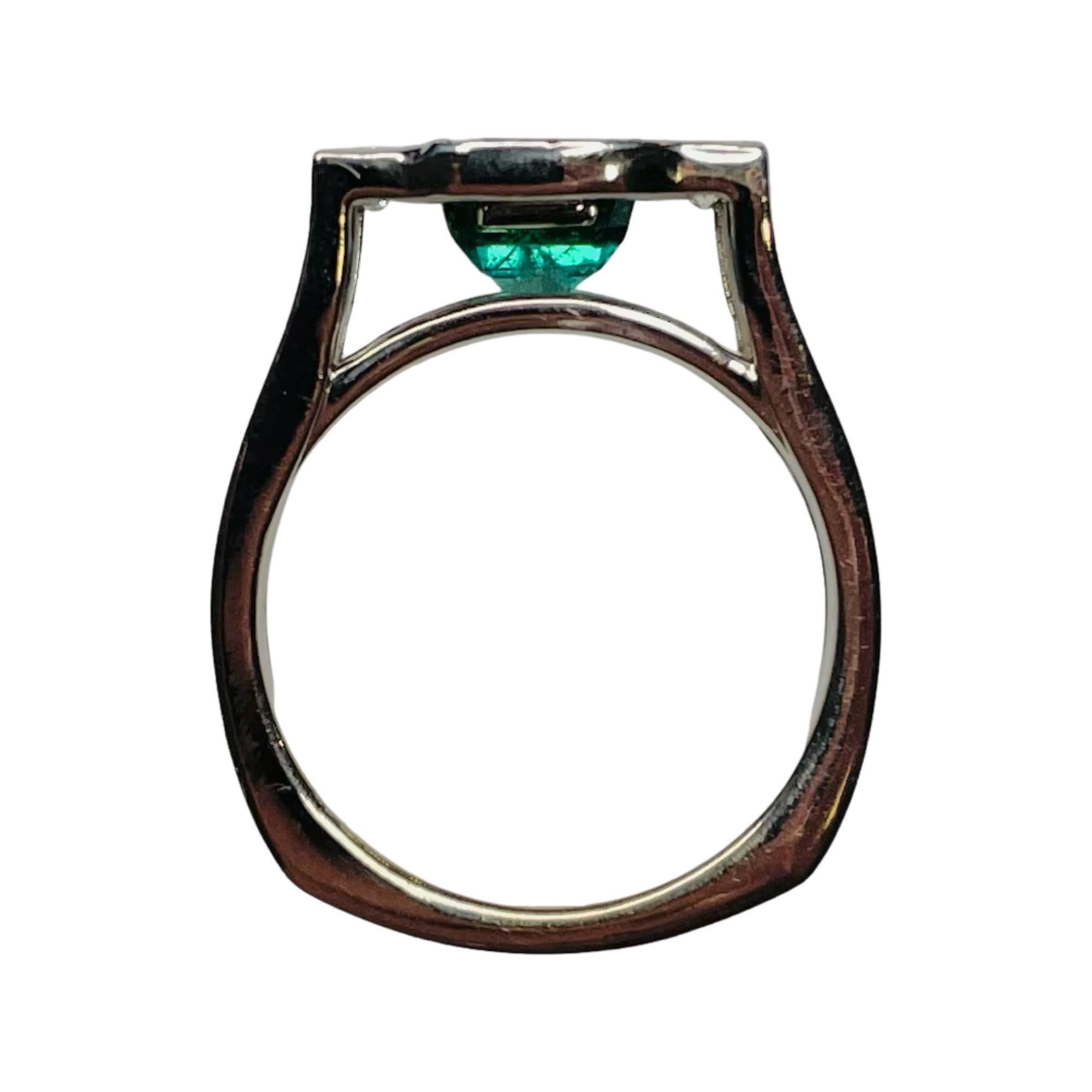 Lithos 18K White Gold Diamond Emerald Ring For Sale 1
