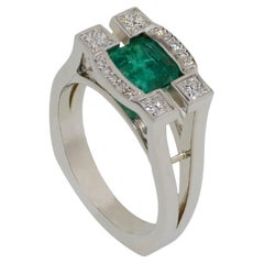 Lithos 18K White Gold Diamond Emerald Ring