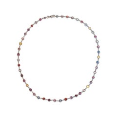 Lithos 18K White Gold Multi Colored Sapphire Necklace