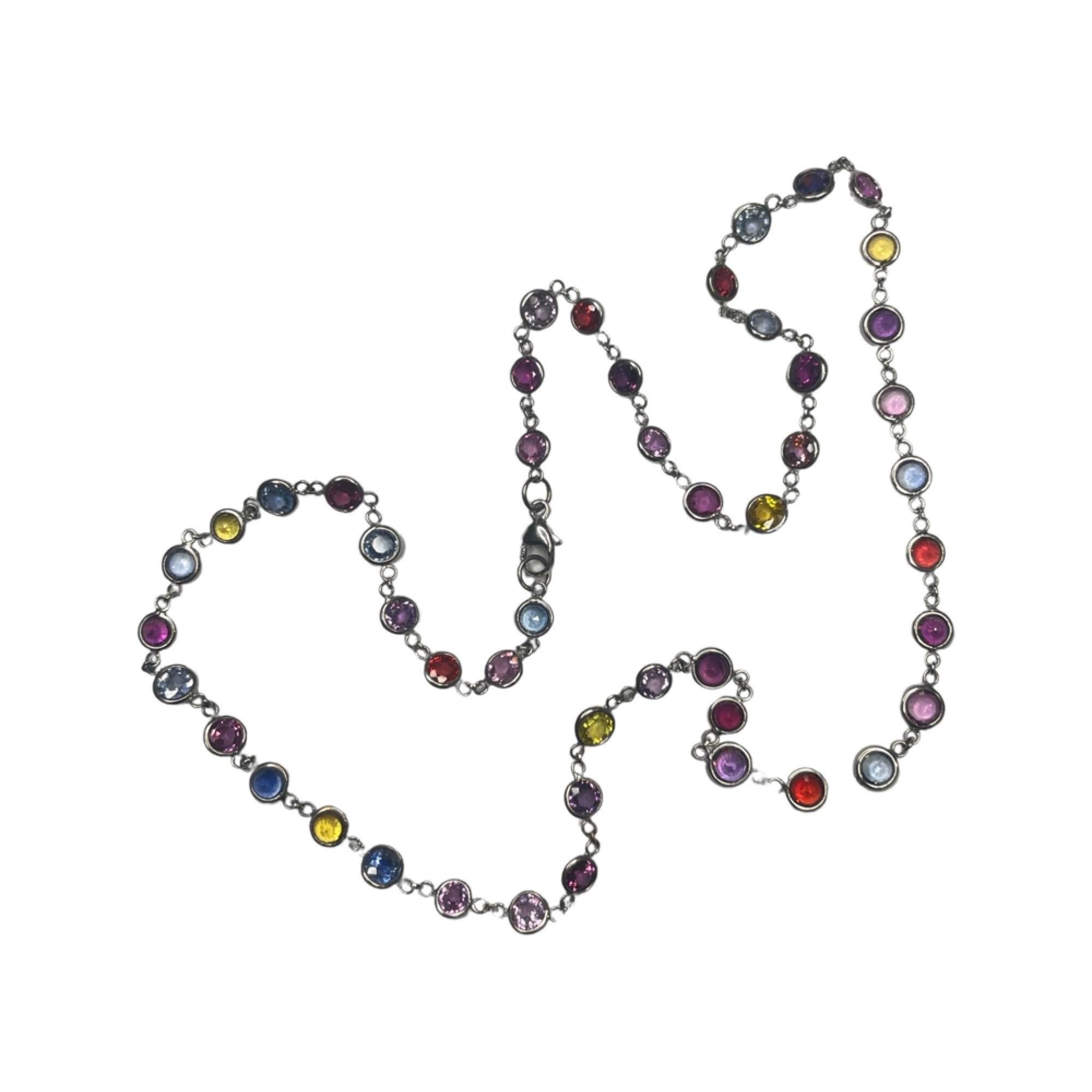 Contemporary Lithos 18K White Gold Multi Colored Sapphire Necklace For Sale