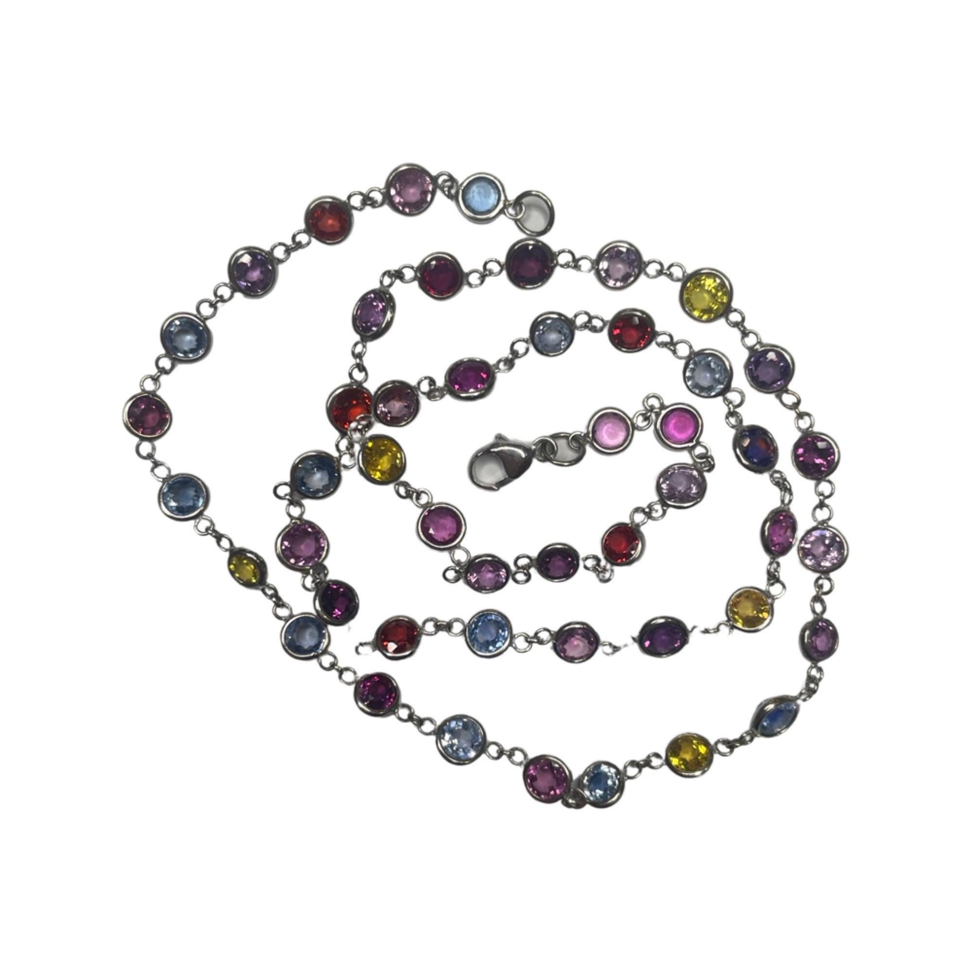 Lithos 18K White Gold Multi Colored Sapphire Necklace In New Condition For Sale In Kirkwood, MO