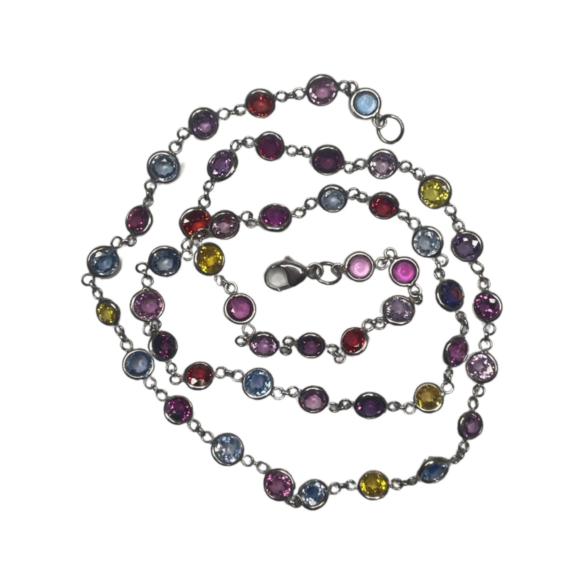 Women's Lithos 18K White Gold Multi Colored Sapphire Necklace For Sale