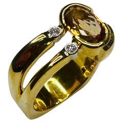 Lithos 18K Yellow Gold and Platinum Golden Topaz Ring