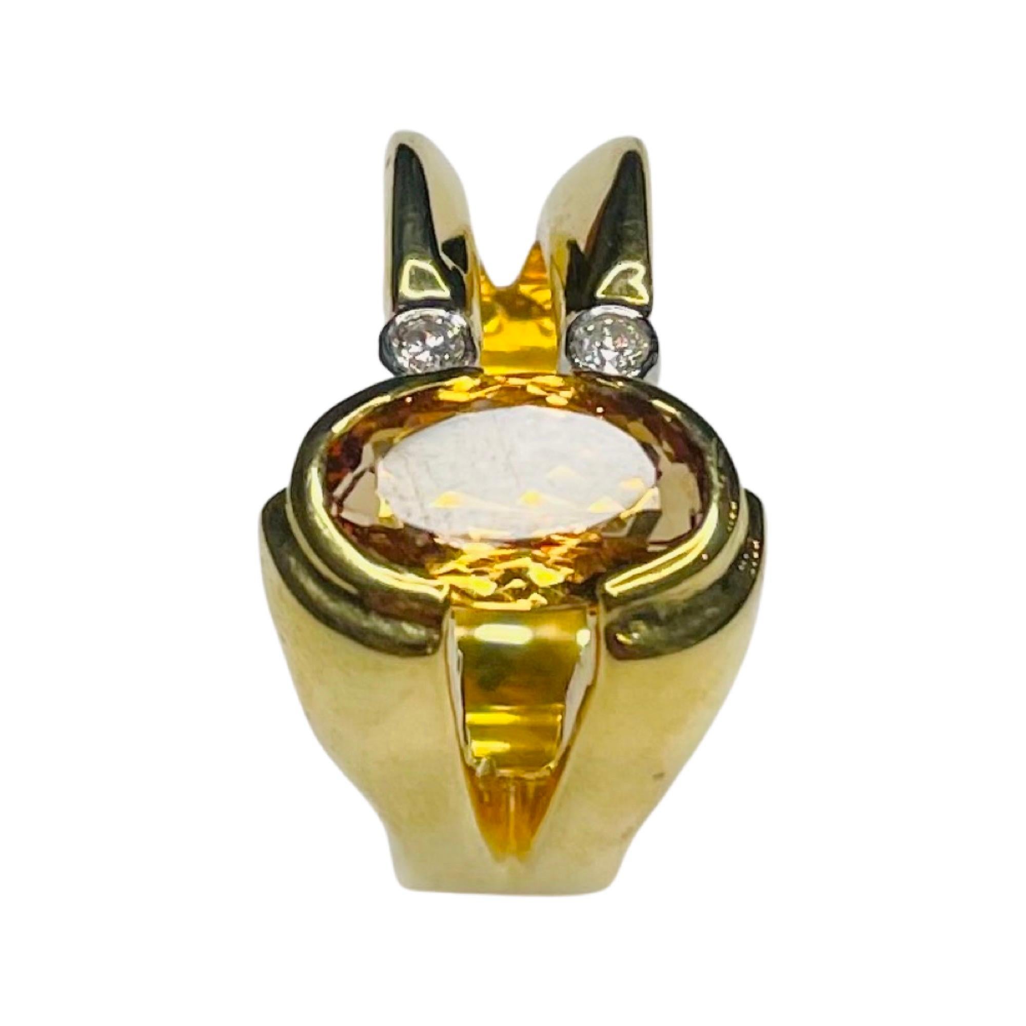 Oval Cut Lithos 18K Yellow Gold and Platinum Golden Topaz Ring For Sale