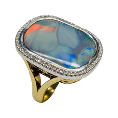 Lithos 18K Yellow Gold and Platinum Lightning Ridge Black Opal Ring