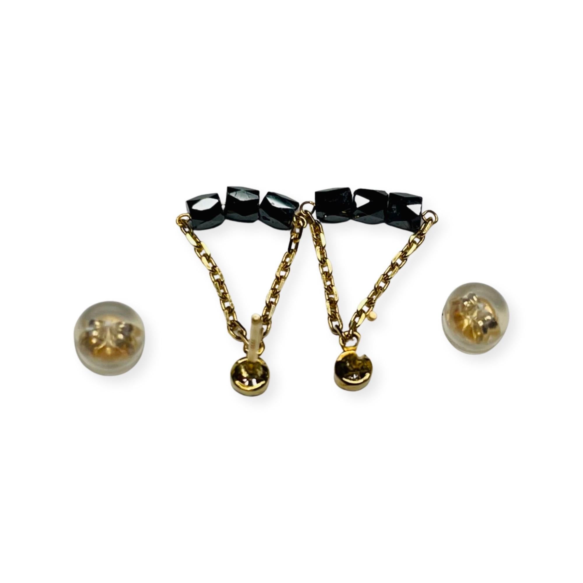 Round Cut Lithos 18K Yellow Gold Black Diamond Faceted Barrel with White Diamond Studs For Sale