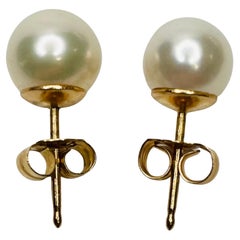 Lithos 18K Yellow Gold Cultured Japanese Akoya Pearl Earring