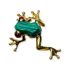 Lithos 18K Yellow Gold Frog with Ruby Eyes and Malachite Body