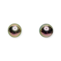 Lithos 18K Yellow Gold Natural Color Cultured Black Tahitian Pearl Earrings