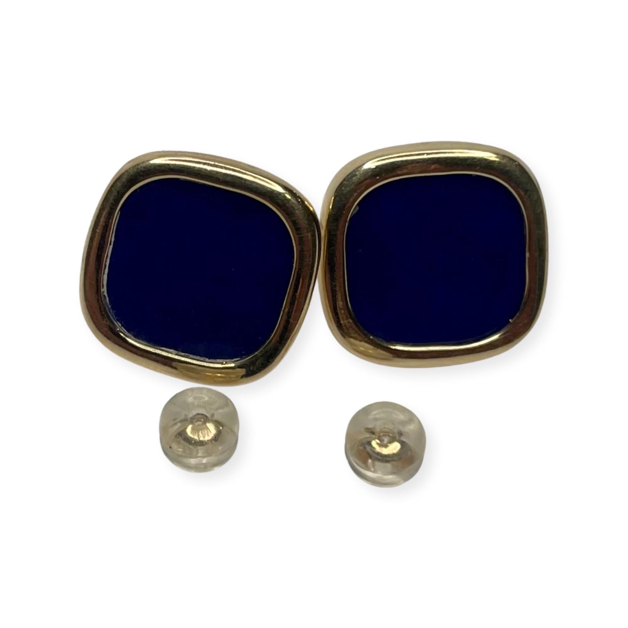 Lithos 18K Yellow Gold Natural Lapis Lazuli Earrings In New Condition For Sale In Kirkwood, MO