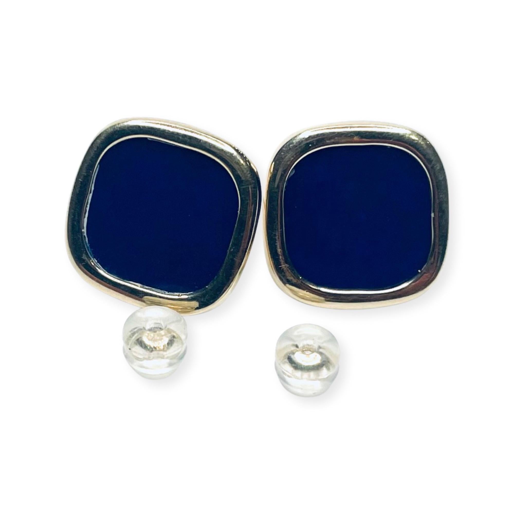 Women's or Men's Lithos 18K Yellow Gold Natural Lapis Lazuli Earrings For Sale