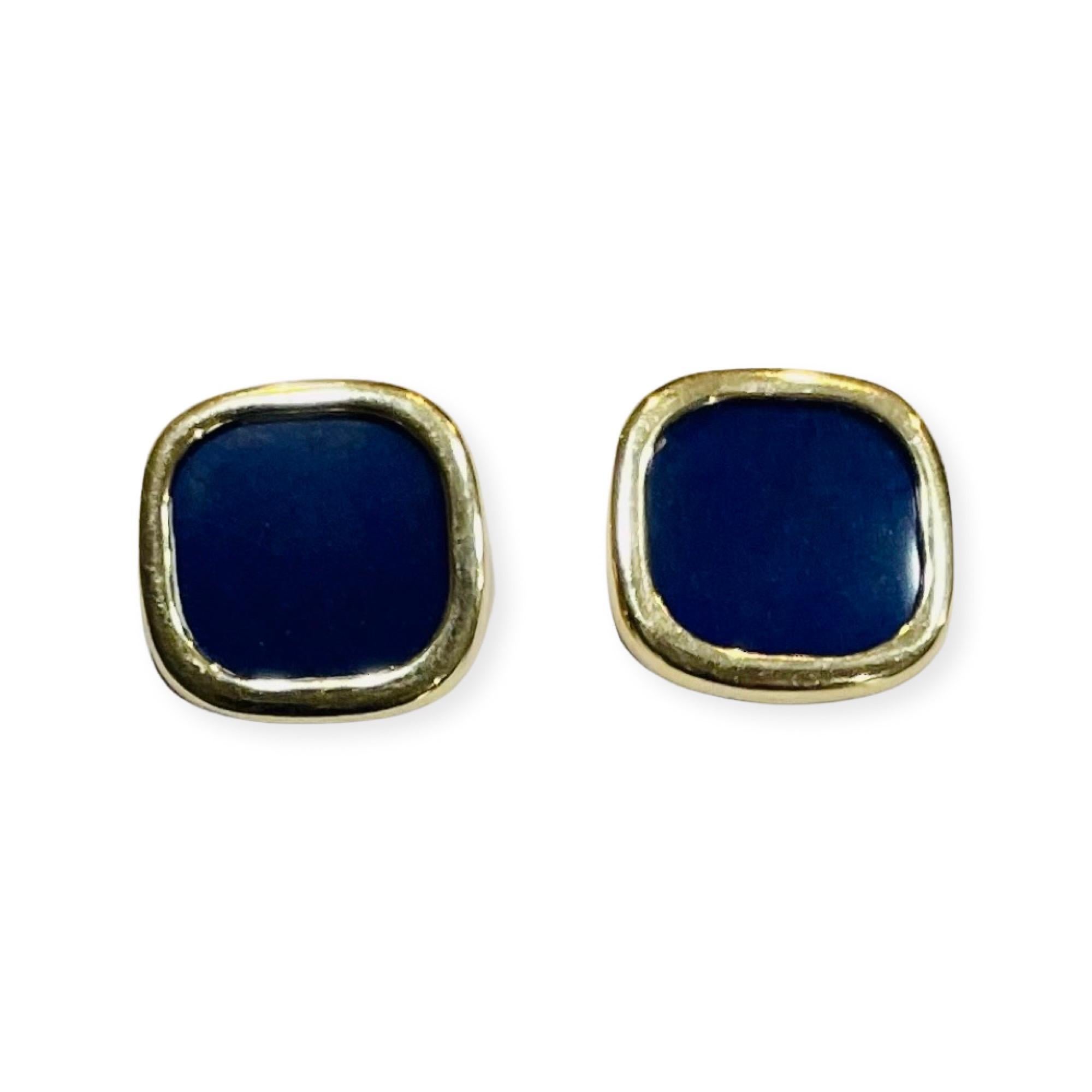Lithos 18K Yellow Gold Natural Lapis Lazuli Earrings For Sale 1