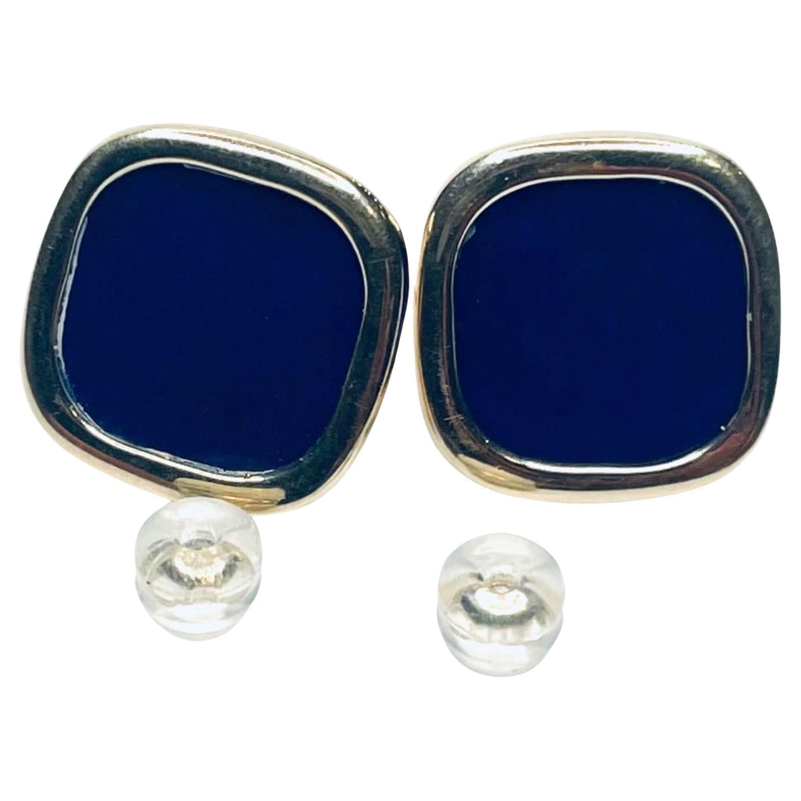 Lithos 18K Yellow Gold Natural Lapis Lazuli Earrings For Sale