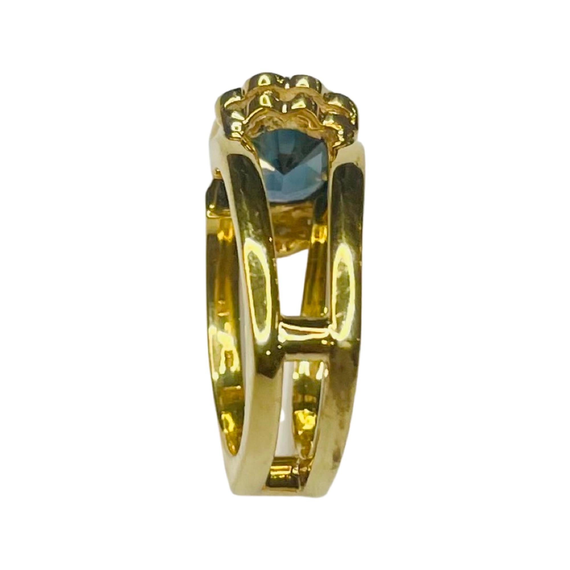 Women's or Men's Lithos 18K Yellow Gold Natural Sapphire and Diamond Ring For Sale