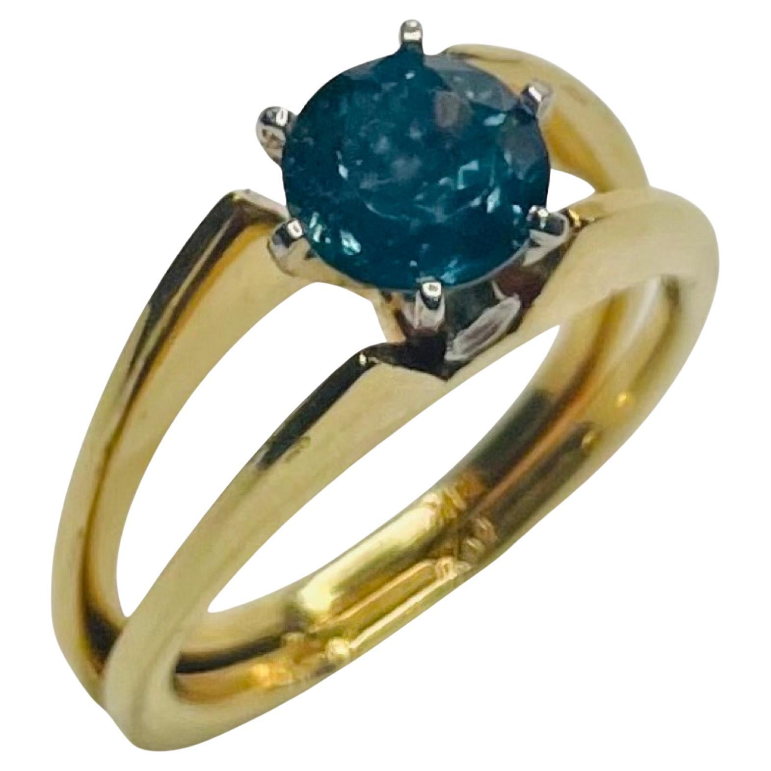 Lithos 18K Yellow Gold, Platinum, and Montana Sapphire Ring