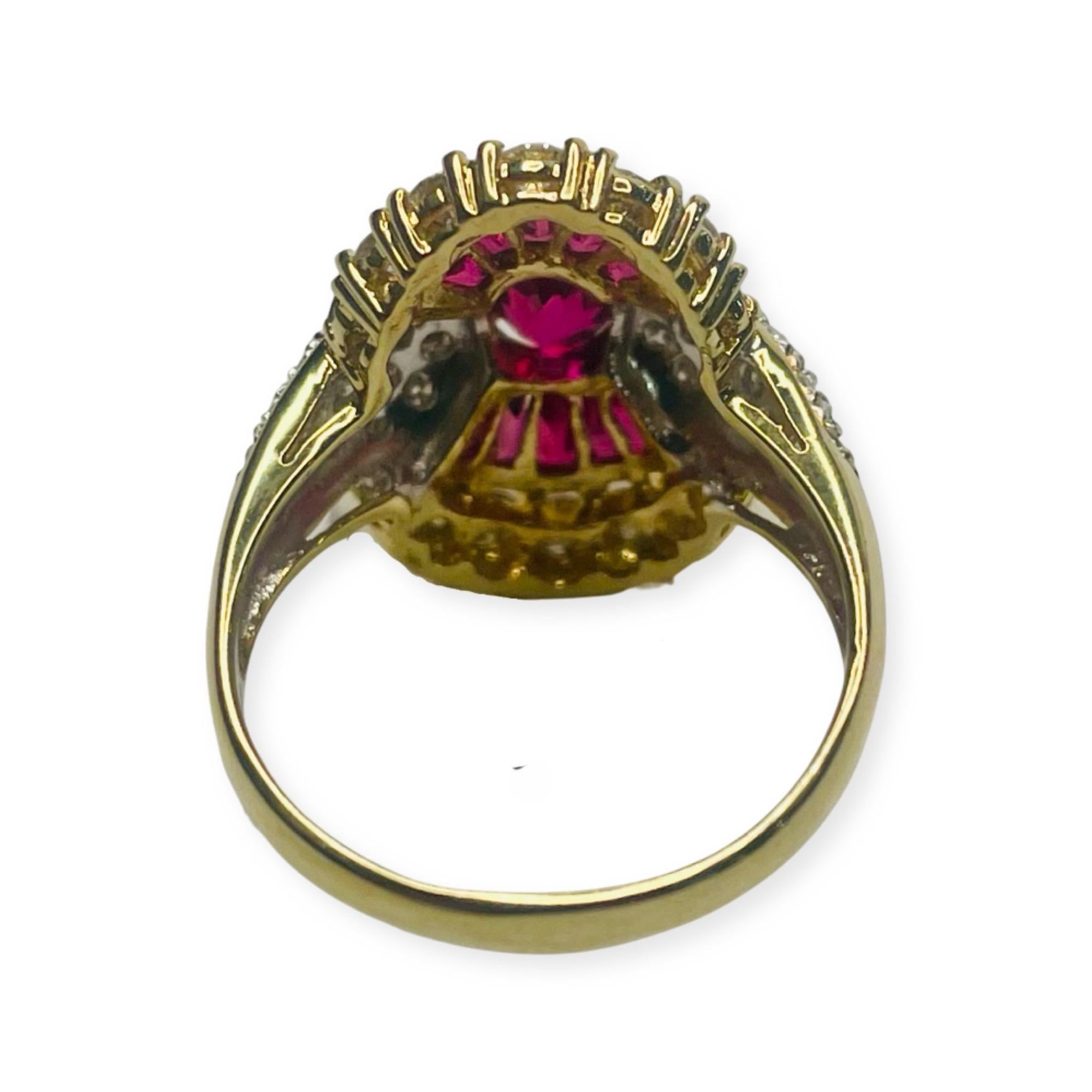 Oval Cut Lithos 18K Yellow Gold Ruby and Diamond Ring For Sale