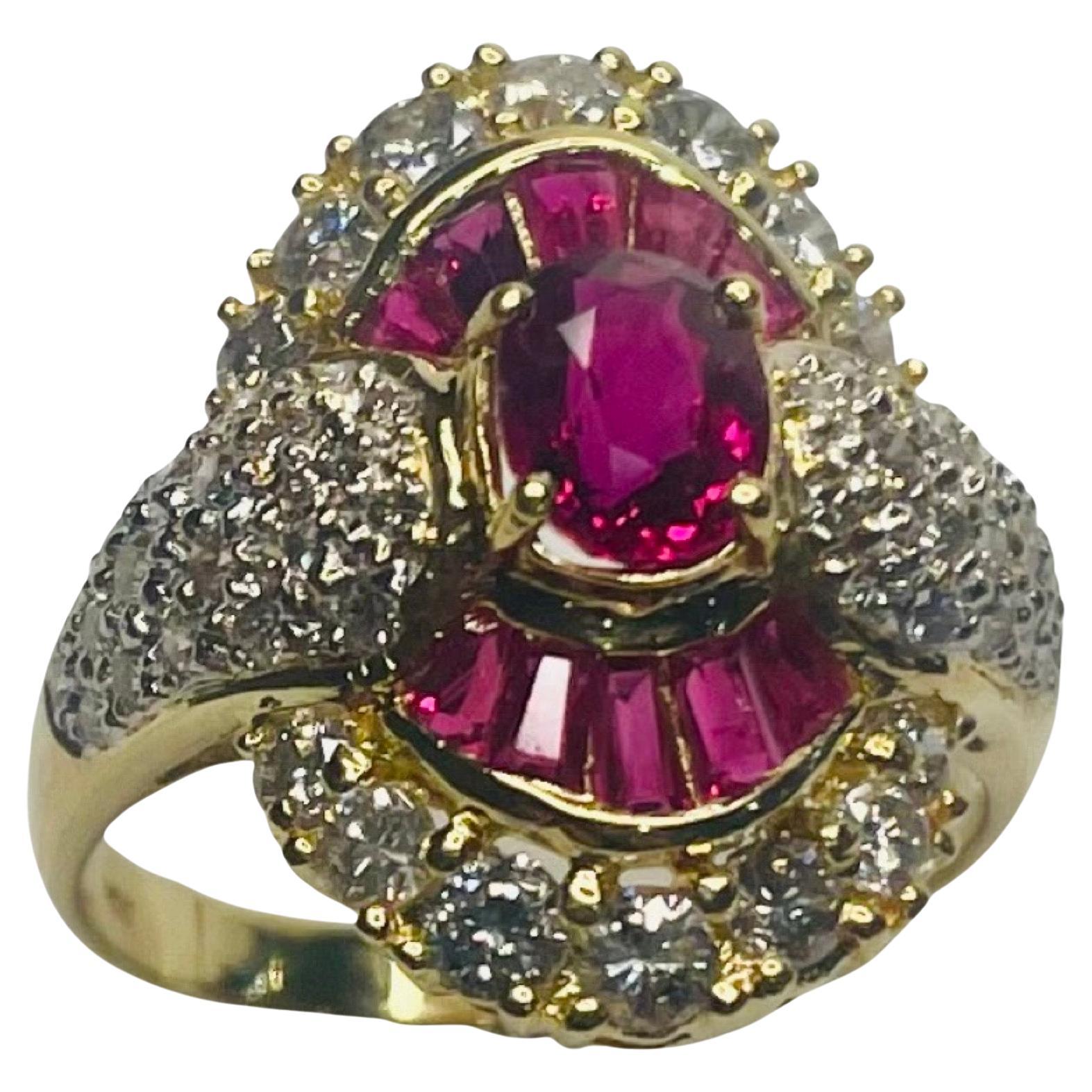 Lithos 18K Yellow Gold Ruby and Diamond Ring For Sale