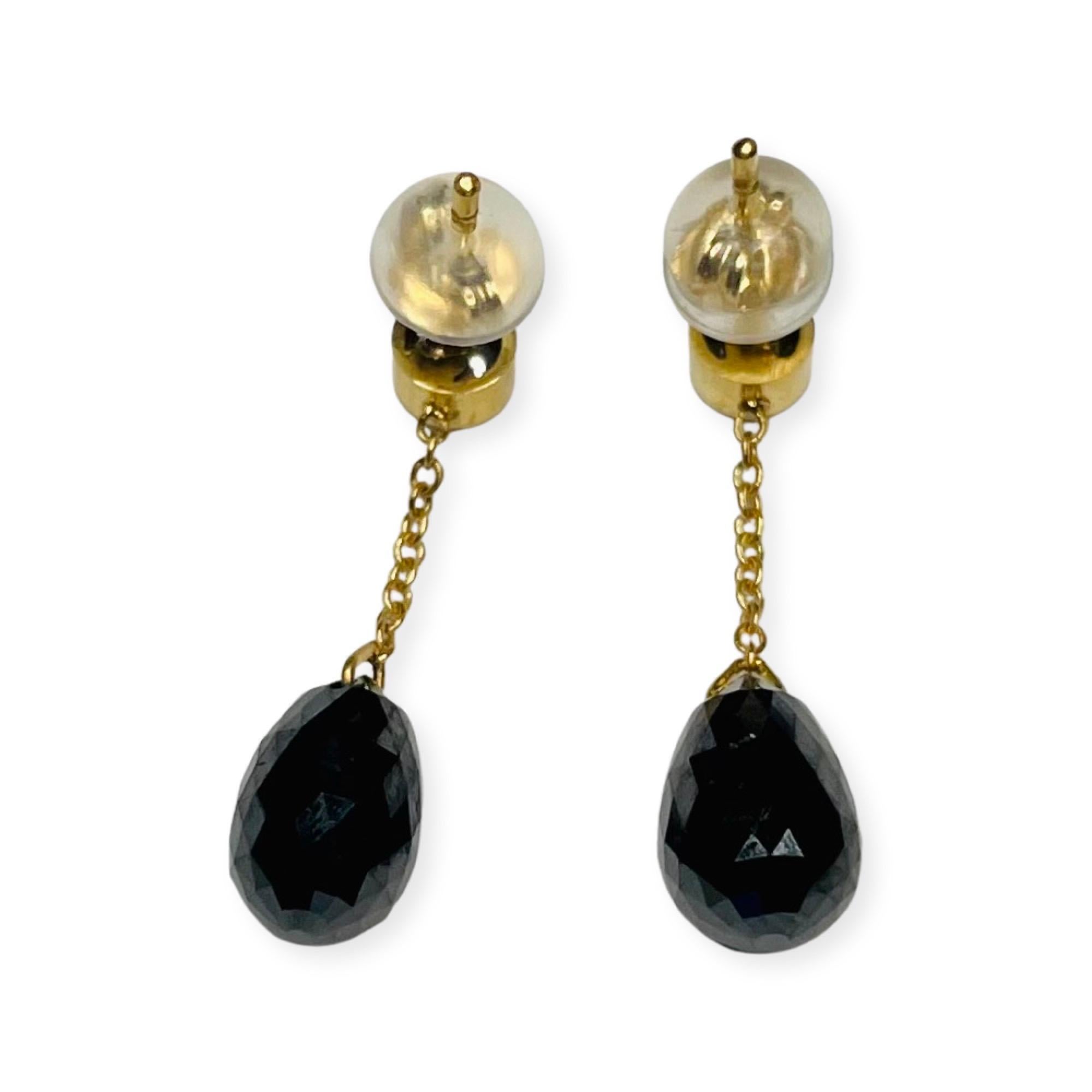 Contemporary Lithos 18KY Gold Black Briolettes & White Diamond Earrings For Sale