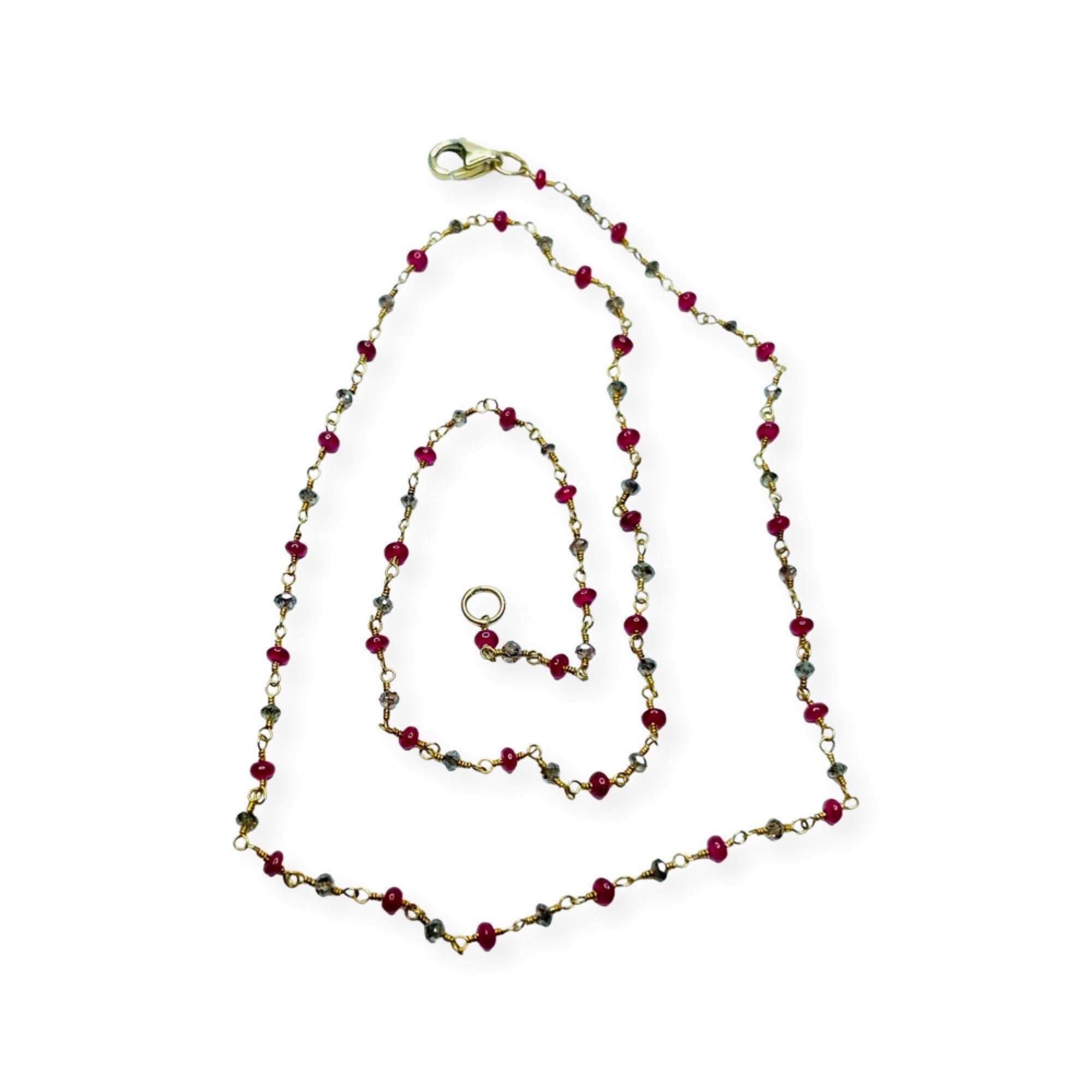 Contemporary Lithos 18KY Gold, Ruby Randel and Natural Color Brown Diamond Necklace For Sale