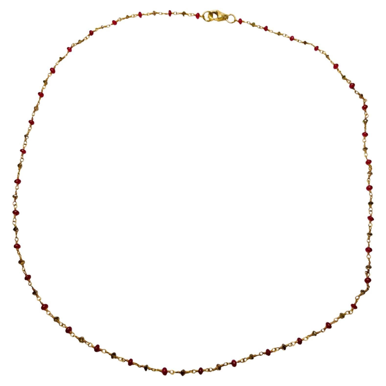 Lithos 18KY Gold, Ruby Randel and Natural Color Brown Diamond Necklace For Sale
