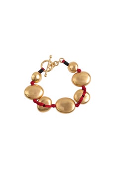 Lithos Bracelet in Red Silk, Bronze & Vermeil Gold 24k by Katerina Makriyianni