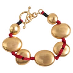 Lithos Bracelet in Red Silk, Bronze & Vermeil Gold 24k by Katerina Makriyianni