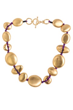 Lithos Necklace in Purple Silk and Vermeil Gold 24k by Katerina Makriyianni