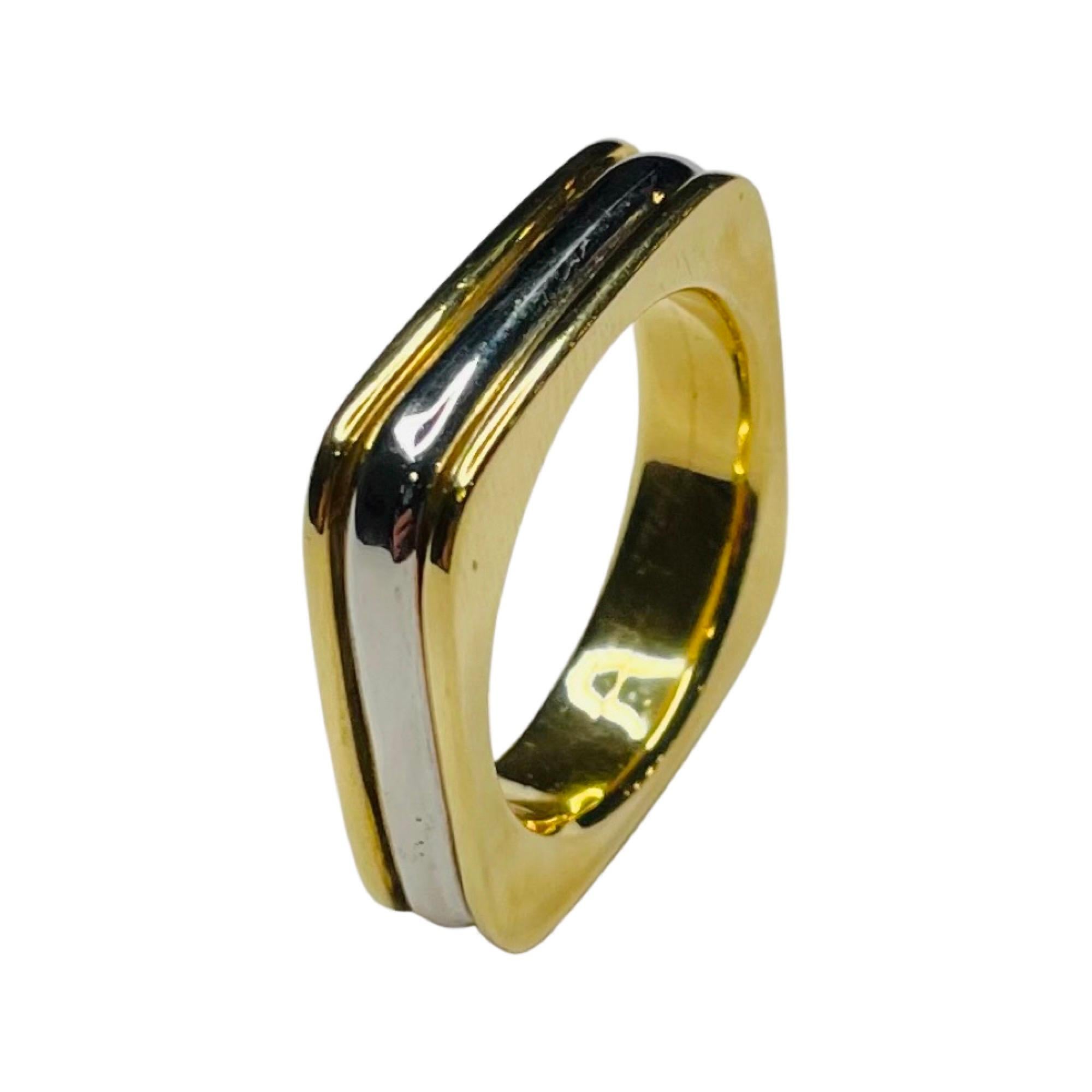Men's Lithos Platinum and 18K Yellow Gold Square Wedding Band For Sale