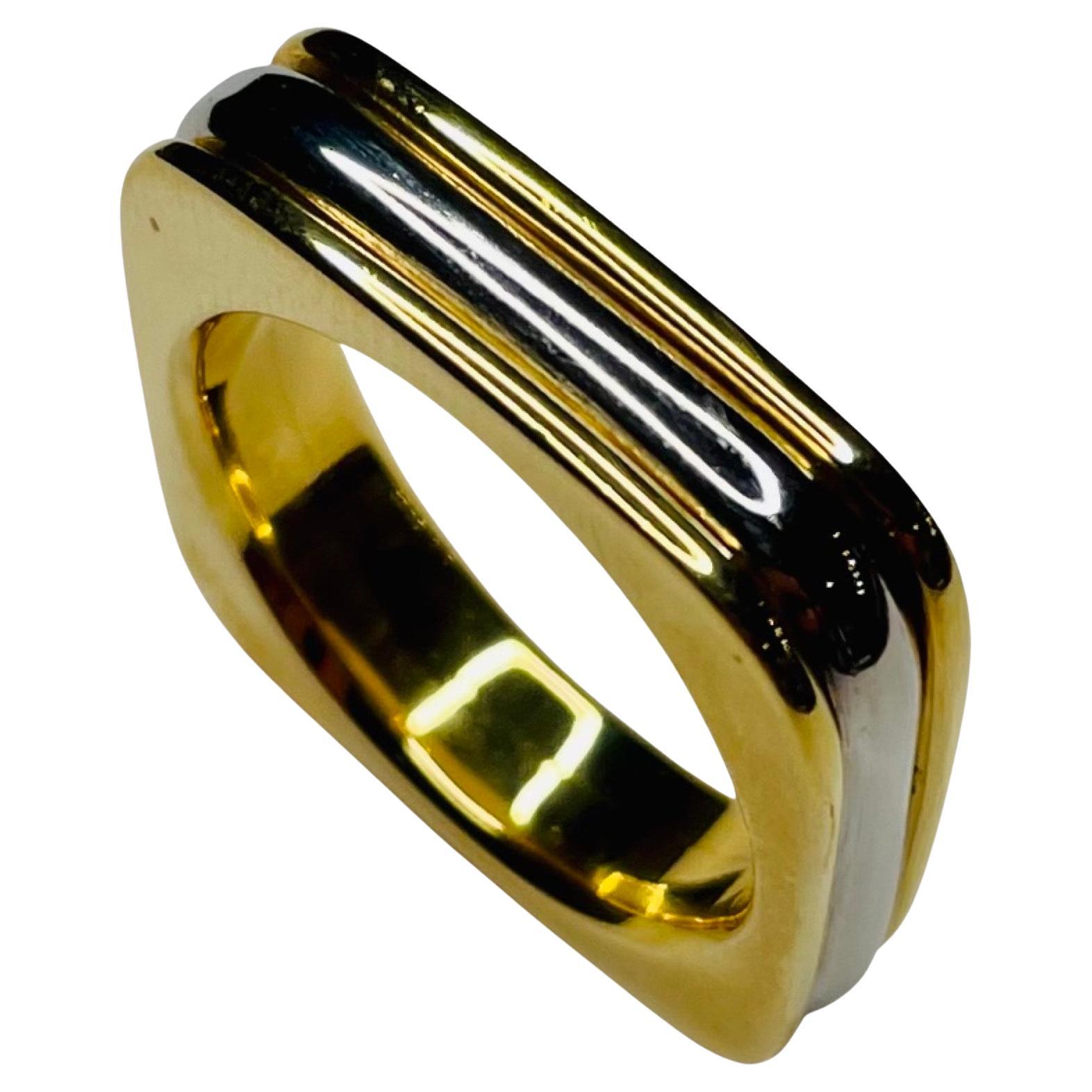Lithos Platinum and 18K Yellow Gold Square Wedding Band For Sale