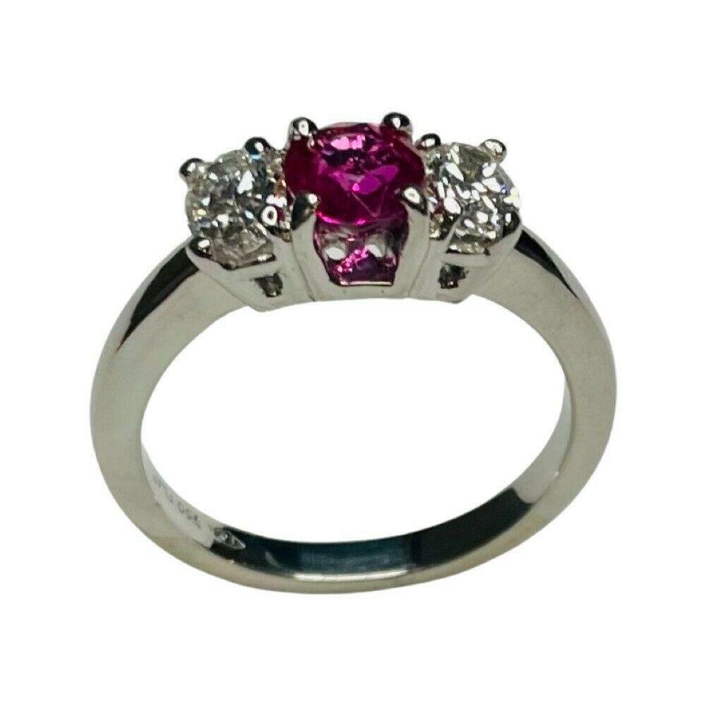 Women's Lithos Platinum Diamond Ruby 3 Stone Ring For Sale