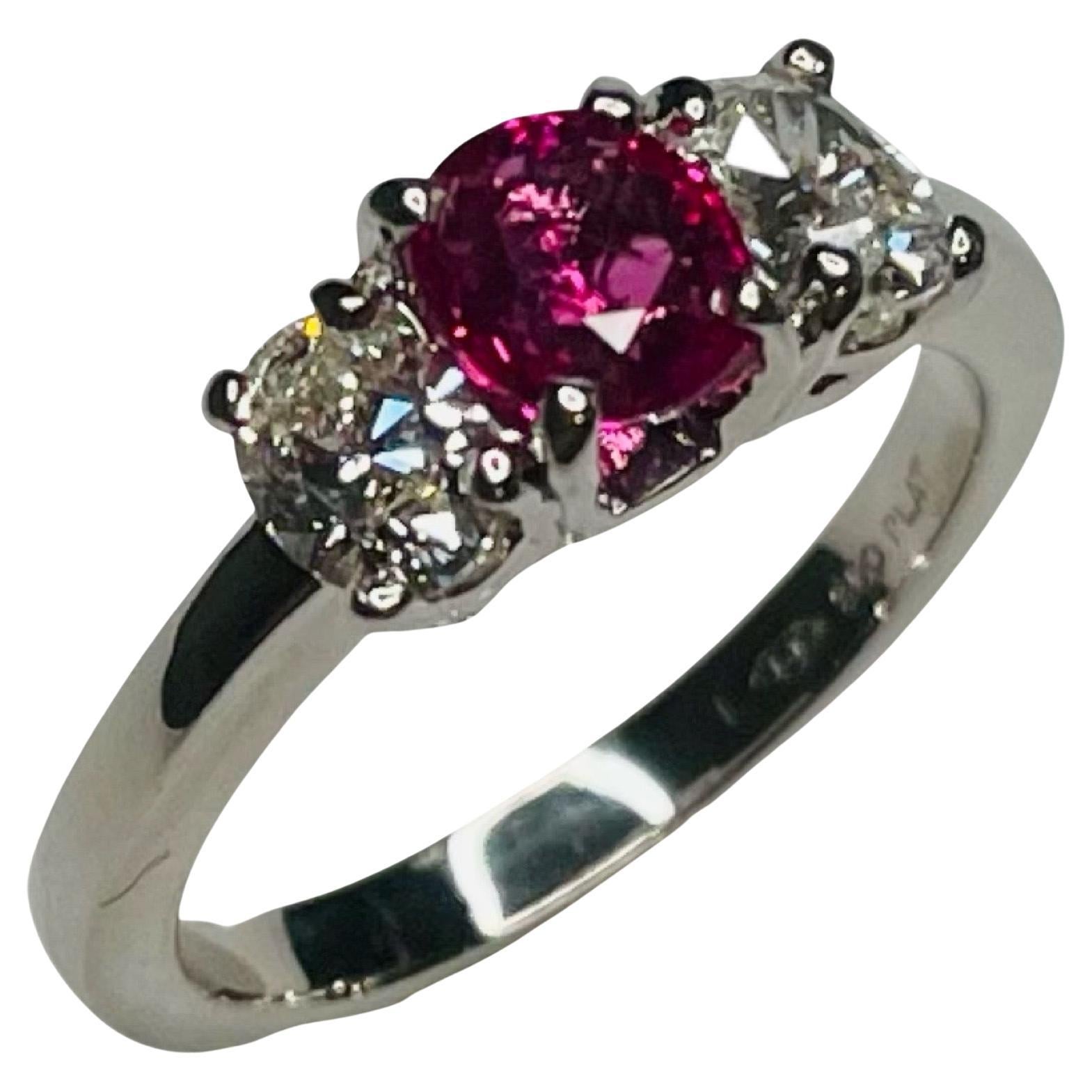 Lithos Platinum Diamond Ruby 3 Stone Ring