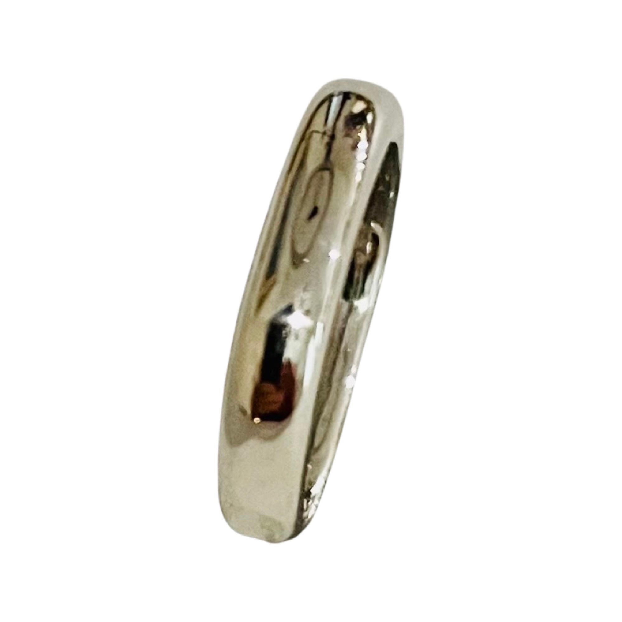 Lithos Platinum Band. It is 3.6 mm in width at the top and 2.9 mm at the bottom of the shank. The dome of the ring is 3.75 mm in height. It has a Euro shank is finger size 6 but can be sized for an additional fee. 