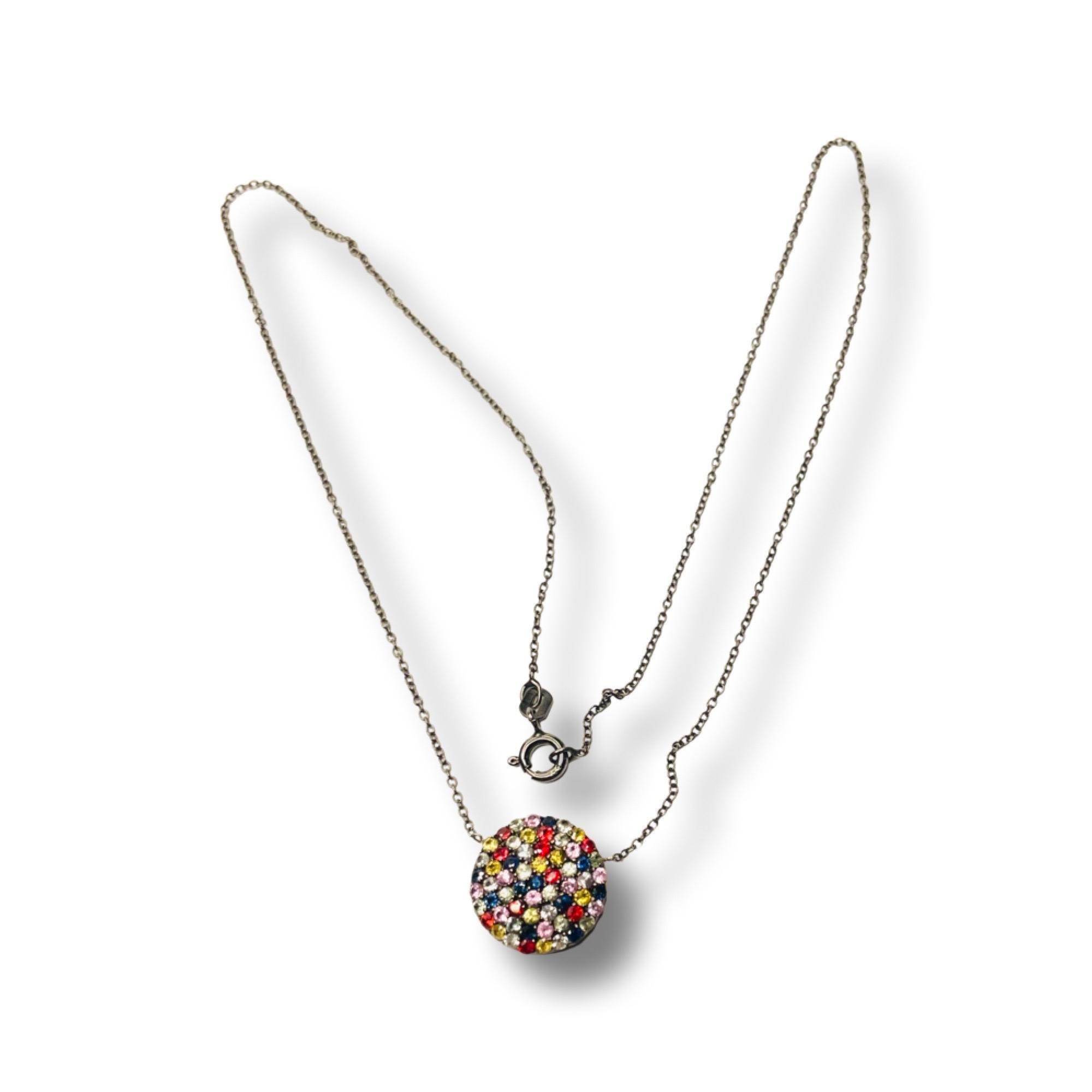 Contemporary Lithos Sterling Silver Black Rhodium Multicolored Sapphire Necklace For Sale