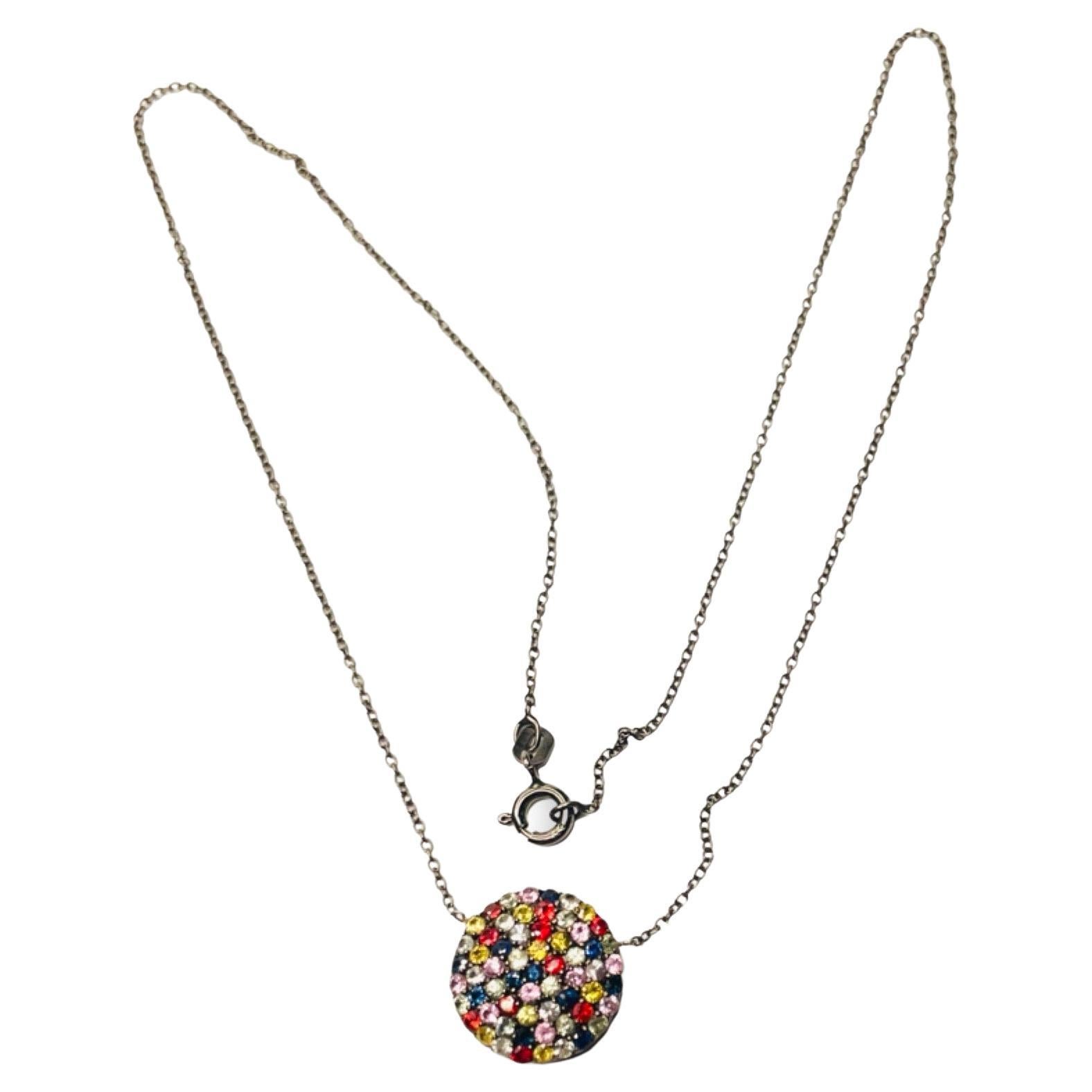 Lithos Sterling Silver Black Rhodium Multicolored Sapphire Necklace For Sale
